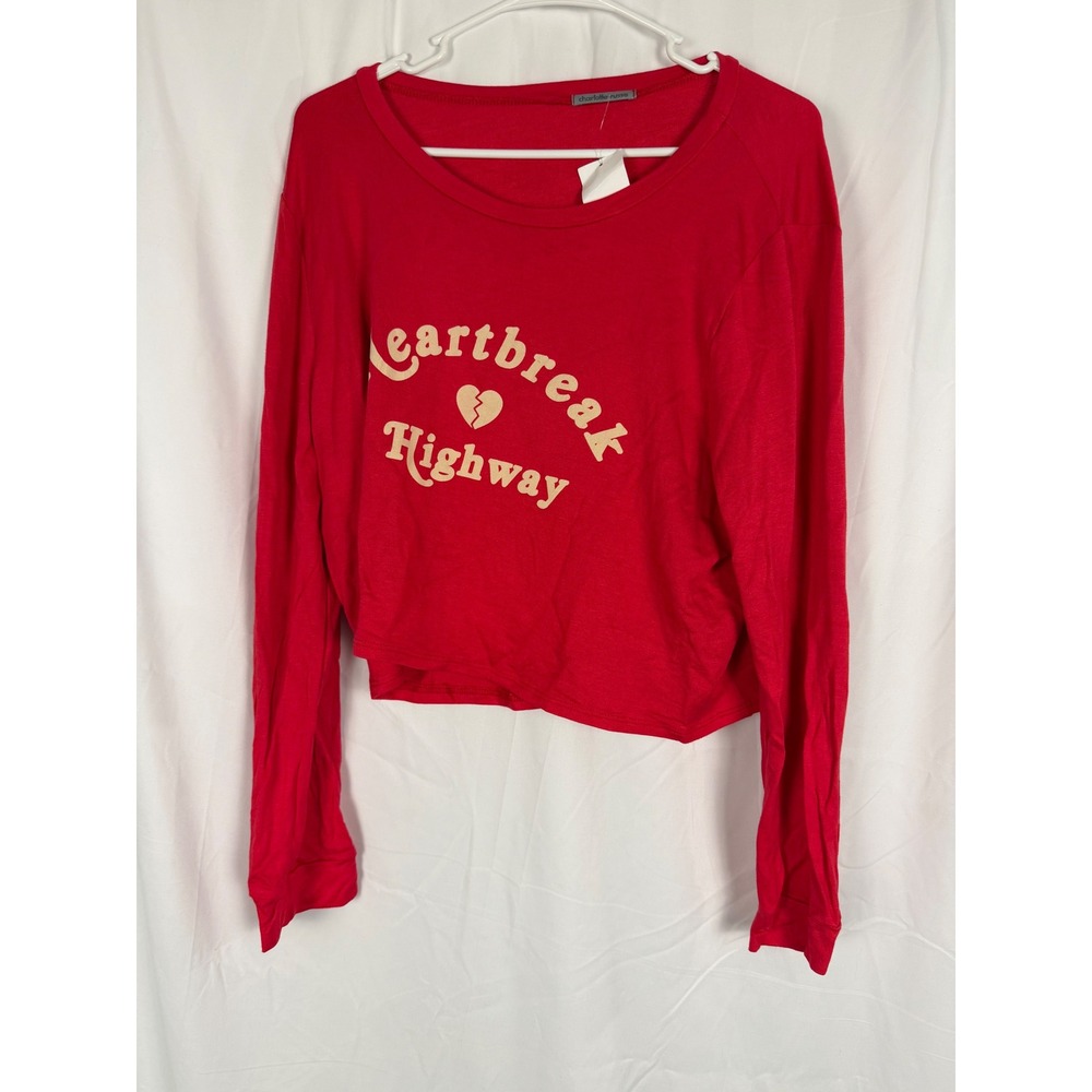 Charlotte Russe Red Heartbreak Highway Graphic Crop Top Long Sleeve XL RT4024